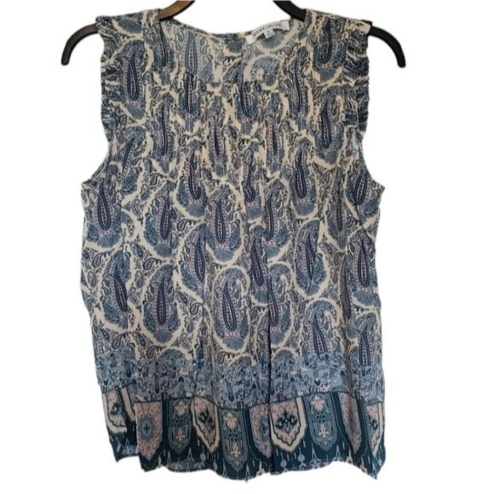 Rose & Olive Paisley Button Back Sleeveless Peasant Blouse Size Medium